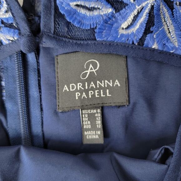 Adrianna Papell Embroidered Mesh Sheath Dress Navy Blue Size 8 Cocktail Holiday - Picture 8 of 12